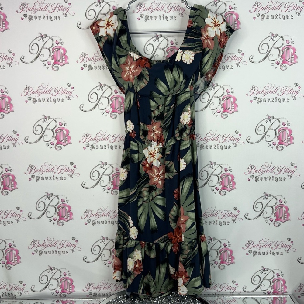 Turquoise couture dress long maxi Elegant Floral Mini Dress in Navy and Red